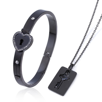 Fashion Jewelry Titanium Steel Couple Love Lock, Bracelet, Key Set, Necklace