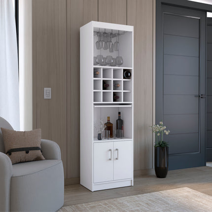 Pisek Bar Cabinet 5-Tier, Wine Cabinet, Liquor Cabinet, 12 Bottle Cubbies, 5 Shelves, White