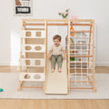 9-in-1 Slide and Climbing Wall for Toddlers 3+, Wooden Indoor Play Structure, Heavy Duty 176 lbs Capacity, Safe Rounded Edge Natural Wood, Balance & Strength Toy Gift