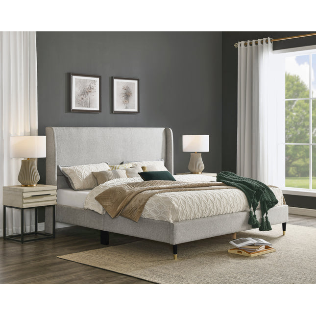 Rozitta Light Gray Fabric Wingback Platform Bed, Queen