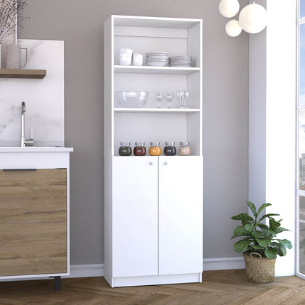 2-Door Bookcase with Upper Shelves, White