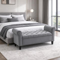 Modern Tufted Upholstered Storage Bench, Rolled Arm Lift-Top Ottoman Bench, End of Bed Storage Bench with Solid Wood Legs(Only Ottoman Bench)