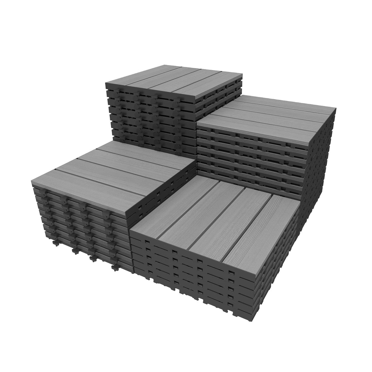 44 Pcs Interlocking Deck Tiles, 12' x 12' HDPE Outdoor Flooring, Patio Flooring Outdoor Waterproof, Deck Tiles Outdoor Waterproof for Deck Garden Poolside, All Weather Use -Dark Grey