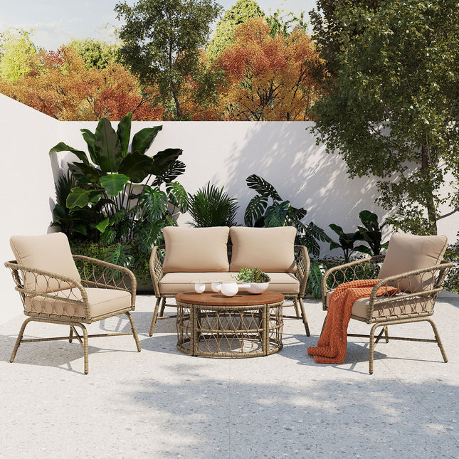 Conversation Patio Set With Wood Tabletop