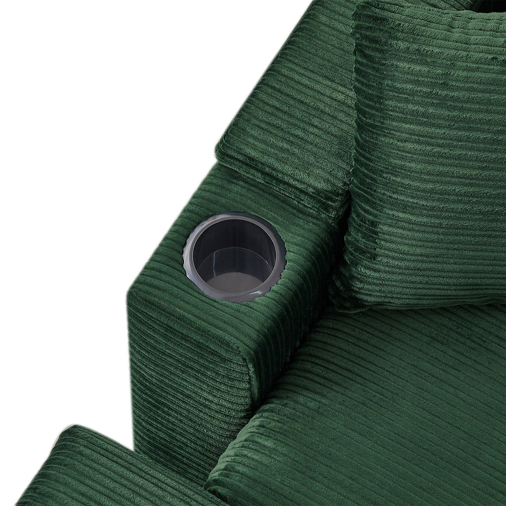 Modern Style Single Sofa Couch with Storage, USB Ports, Cup Holders, Green Corduroy - Eloy Royal