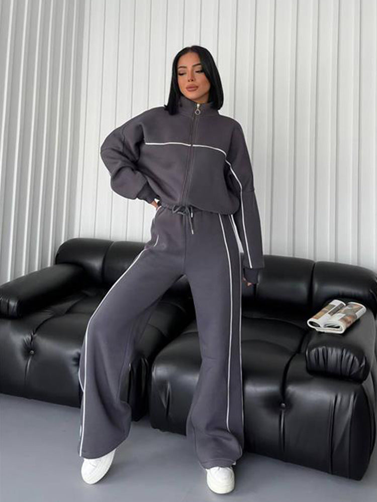 Women's Suit Long Sleeve Half Turtleneck Cardigan Trousers