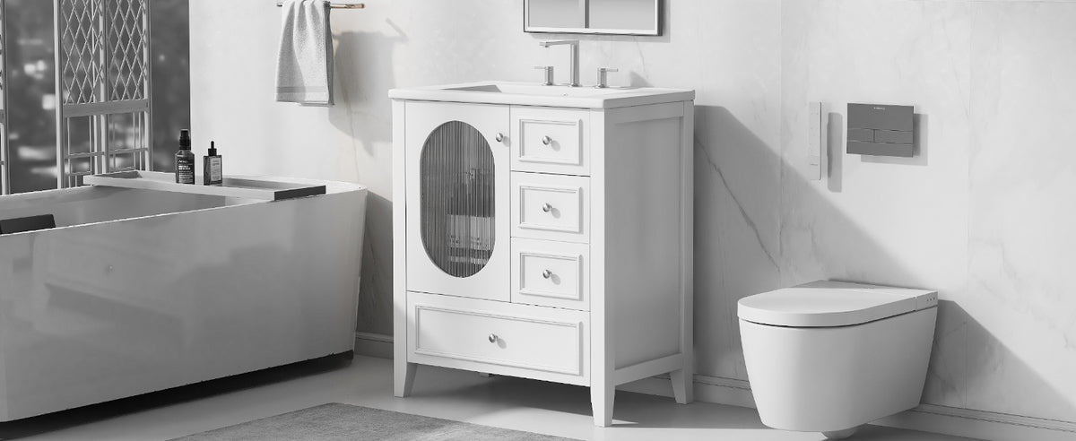 Giotto Three-Drawer Bathroom Vanity with Sink, White, 30 in