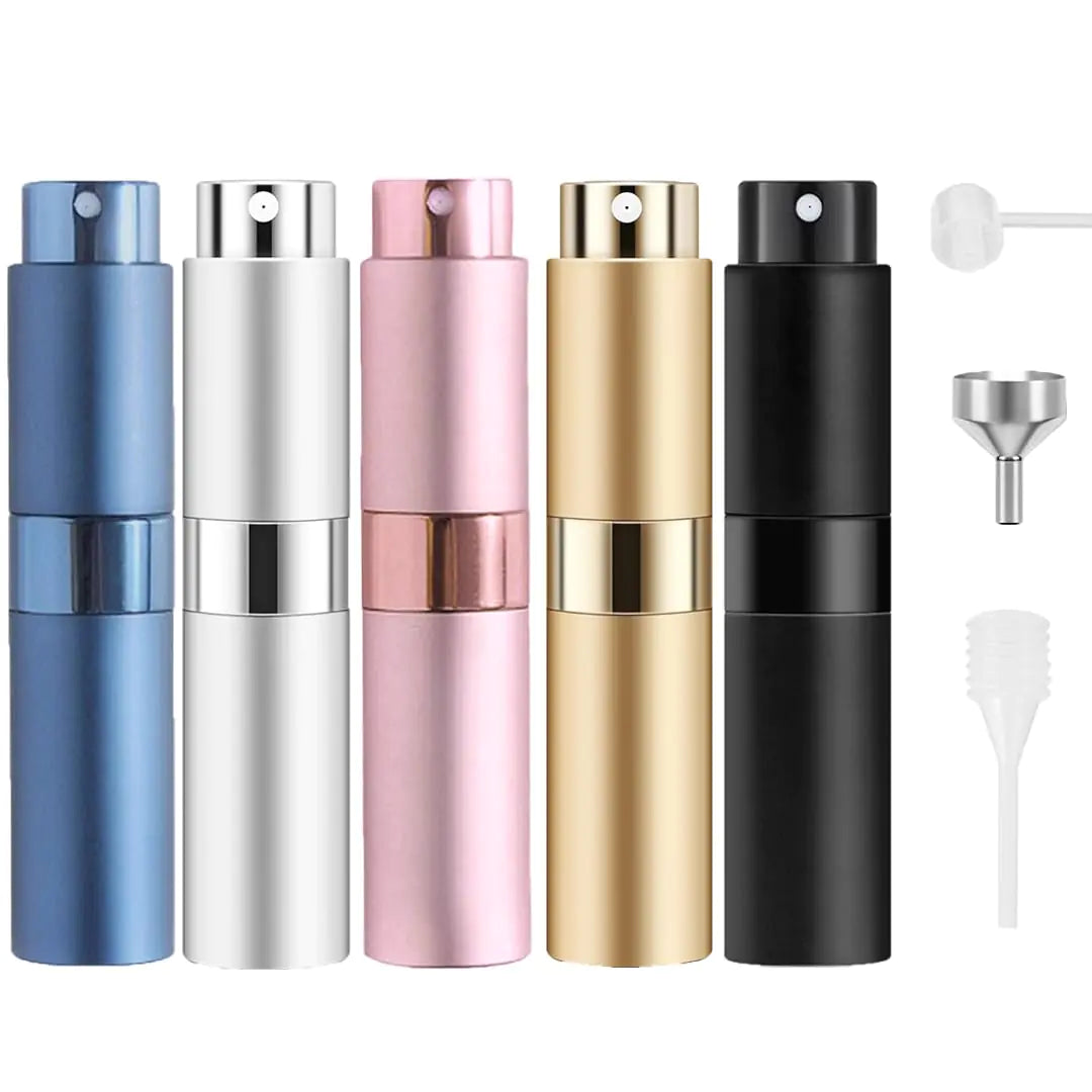 RUZAR 8ml Perfume Atomizer 5 pcs Perfume Travel Refillable Bottle Empty Cologne Travel Bottle Atomizer Sprayer For Perfume Black, Pink, Blue, Silver and Golden Pack of 5