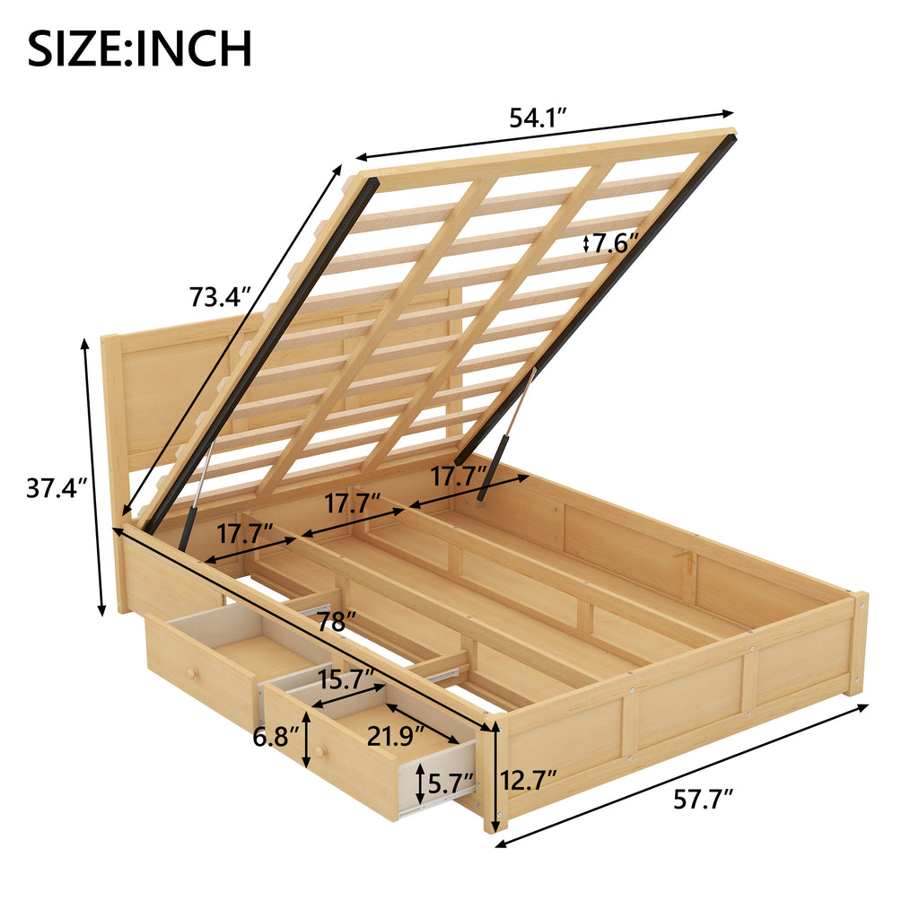 Oakes Wood Platform Bed with Storage Drawers, Wood Tone, Full