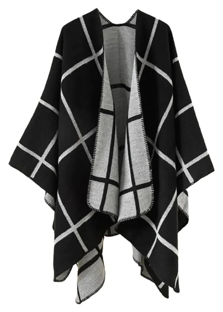 Hycurey Women Winter Knitted Faux Cashmere Poncho Capes Plus Size Shawl Cardigans Sweater Coat Coffee