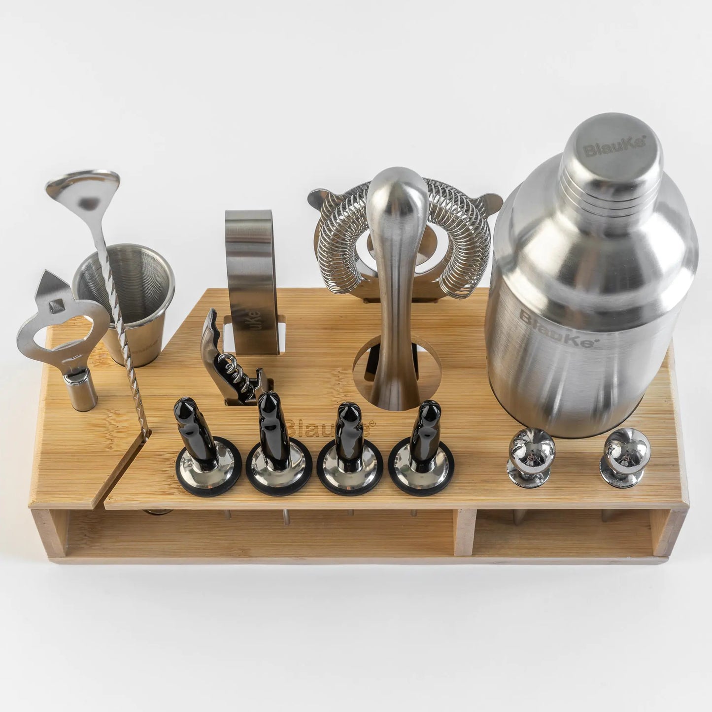 Stainless Steel Cocktail Shaker Set with Stand - 17-Piece Mixology Bartender Kit, Bar Set - 25oz Martini Shaker, Jigger, Strainer, Muddler, Mixing Spoon - Eloy Royal