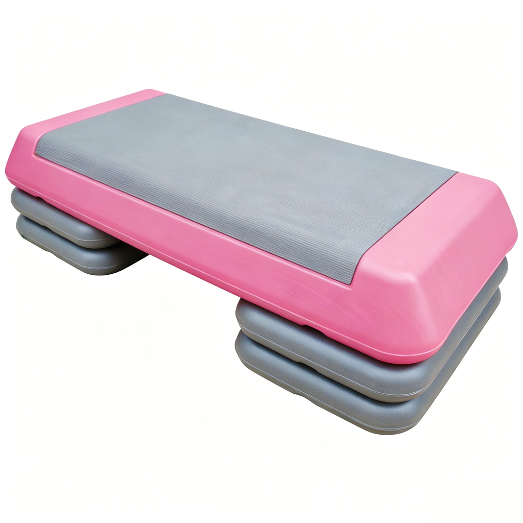 Adjustable Workout Aerobic Stepper in Fitness & Exercise Step Platform Trainer Gray black with 4 risers Pink