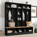 ON-TREND Wide Design Hall Tree with Storage Bench, Minimalist Shoe Cabinet with Cube Storage & Shelves, Multifunctional Coat Rack with 8 Hooks for Entryways, Mudroom, Black (OLD SKU: N721S000021B)