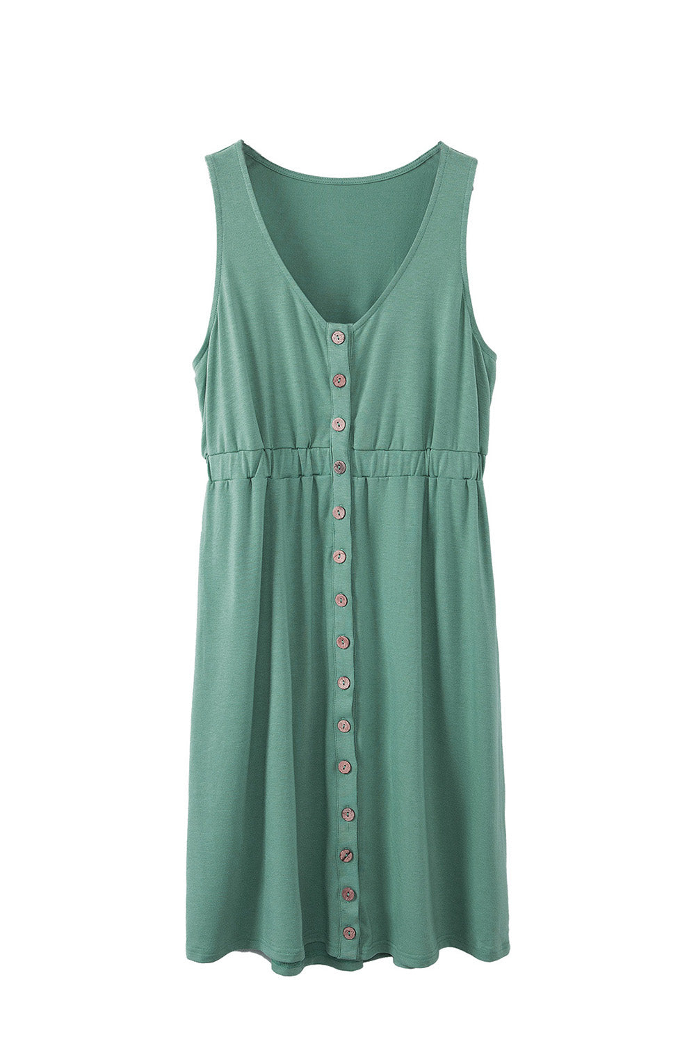 Green Sleeveless Button Front Short Basics Dress - Eloy Royal