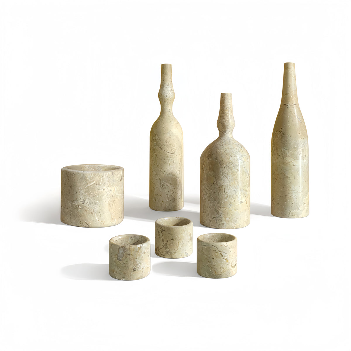 Luxury Gold Yellow Beige Natural Marble Living Room Accessories Set, Genuine Marble, 7 Pcs