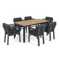 7-Piece Outdoor Dining Set with Acacia Wood Table and 6 Grey Aluminum Chairs, Weather-Resistant Patio Furniture in Grey and Teak Finish