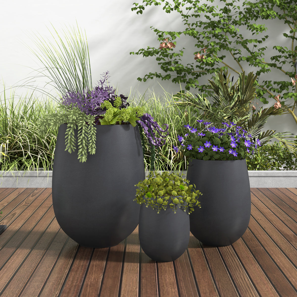 U_STYLE Lightweight Round MGO Outdoor Planter Set-3 Sizes (15.6''/10.74''/7.3''),Large Outdoor Indoor Flower Pots with Drainage Hole,Perfect for Lawn, Patio, Poolside & Indoor Decor