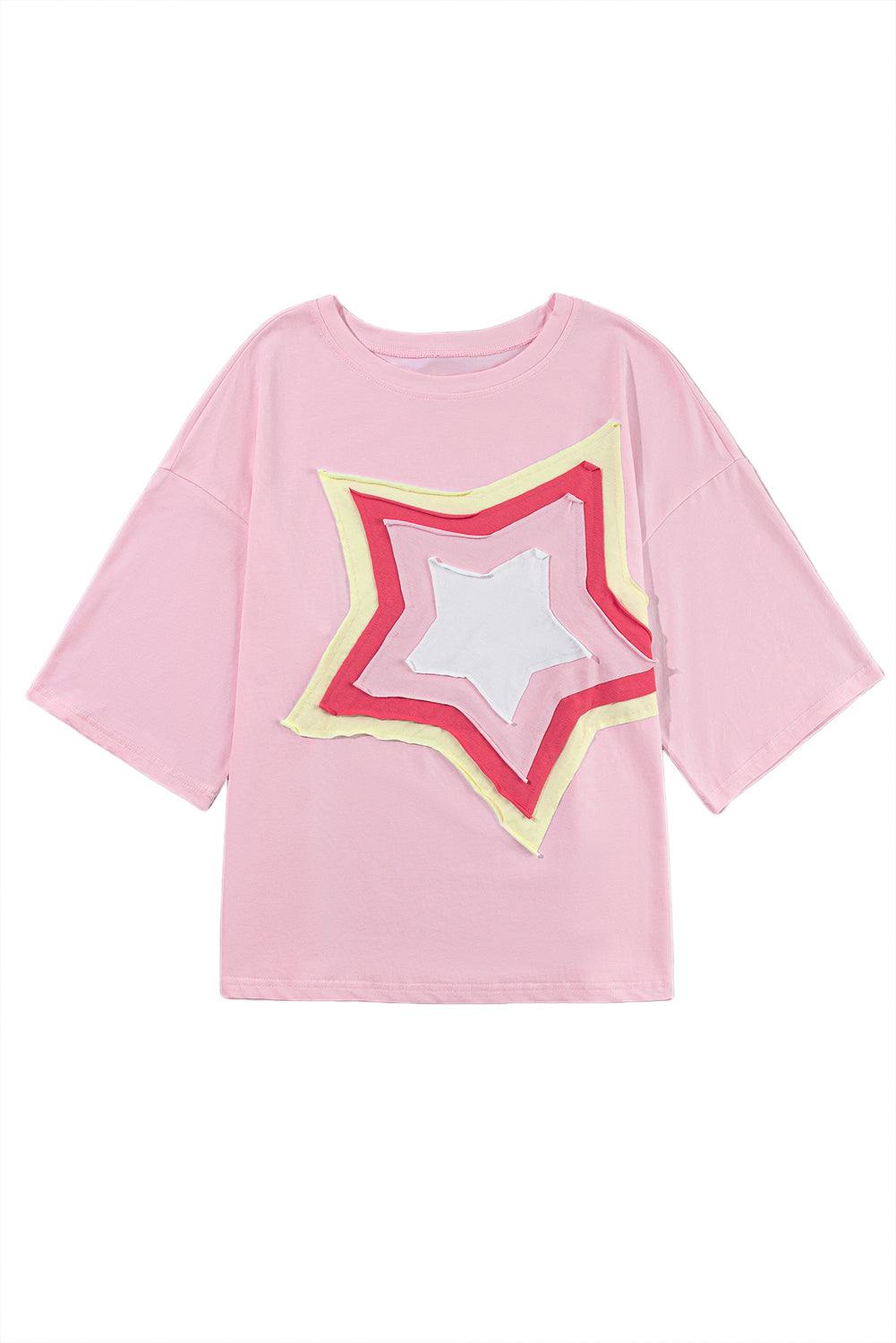 Light Pink Colorblock Star Patched Half Sleeve Oversized Tee - Eloy Royal