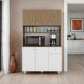 Lehr Pantry Cabinet with Ample Storage, Spacious Shelves, and 6 Doors-1 Drawer, White / Natural Oak