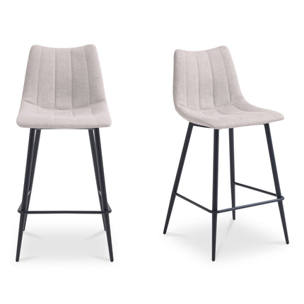 Counter Stool, Curved Seat Performance Fabric, Tapered Iron Legs, Beige