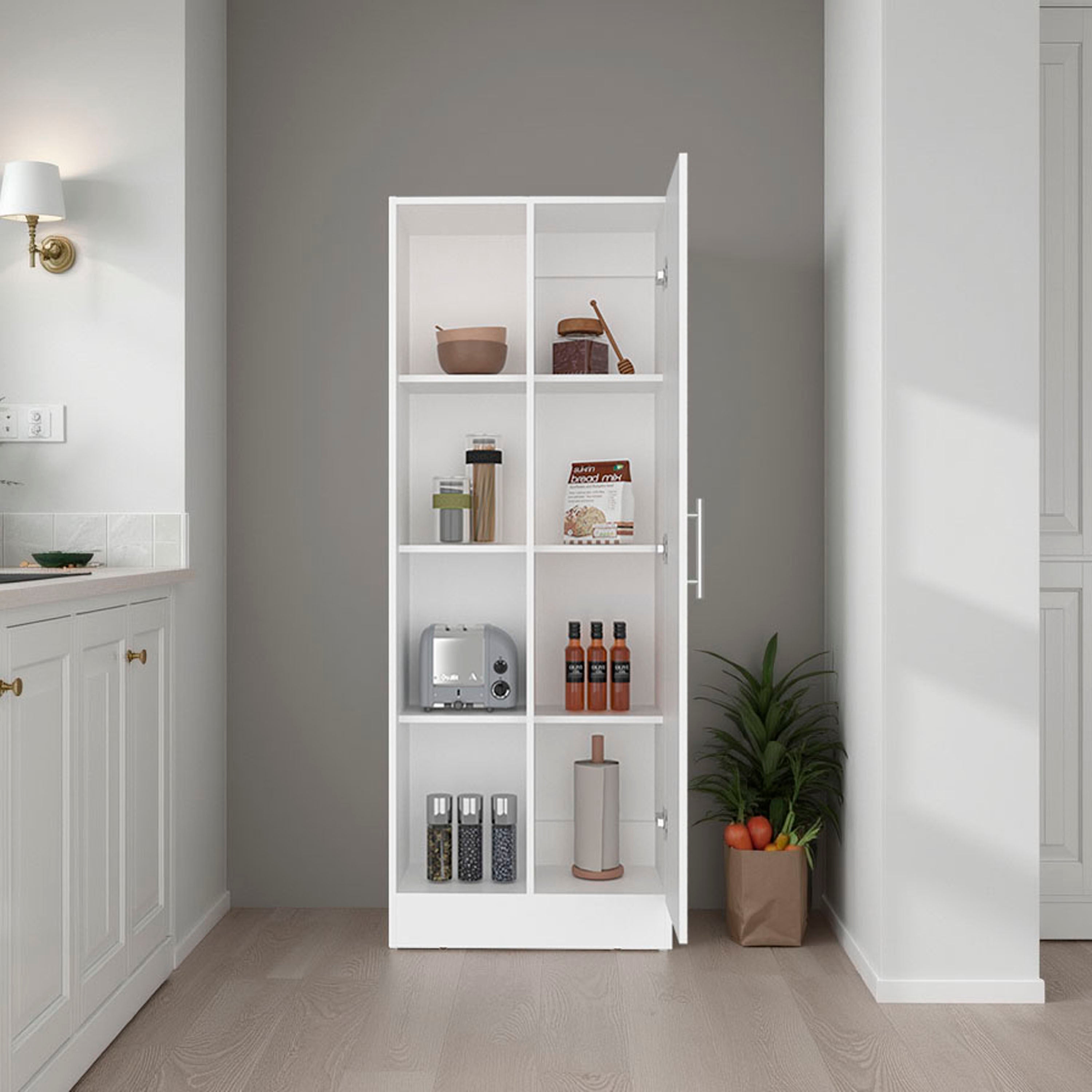 Felch Multistorage Pantry with 4 Open Storage Shelves and a Single Door Cabinet for Hidden Storage, Multipurpose Organization Pantry for Kitchen, Linen or Laundry