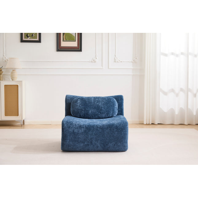 Compression Wave Sofa, Convertible Floor Sofa Bed, DIY Boneless Modular Sectional Sofa, No Assembly Required, Rabbit Velvet Fabric, With 1 Single Sofa,Blue
