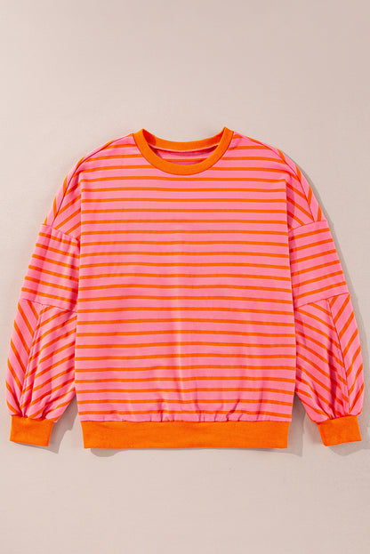 Blue Stripe Drop Shoulder Crew Neck Loose Sweatshirt