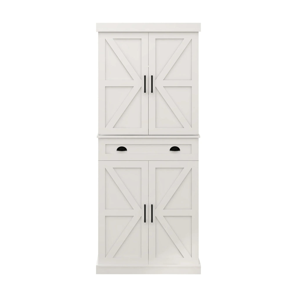 71' Kitchen Pantry Storage Cabinet with 4 Doors(2Doors with Racks),1 Drawer, 2 Adjustable Shelves, Freestanding Cupboard for Kitchen, Dining Room and Living Room-White - Eloy Royal