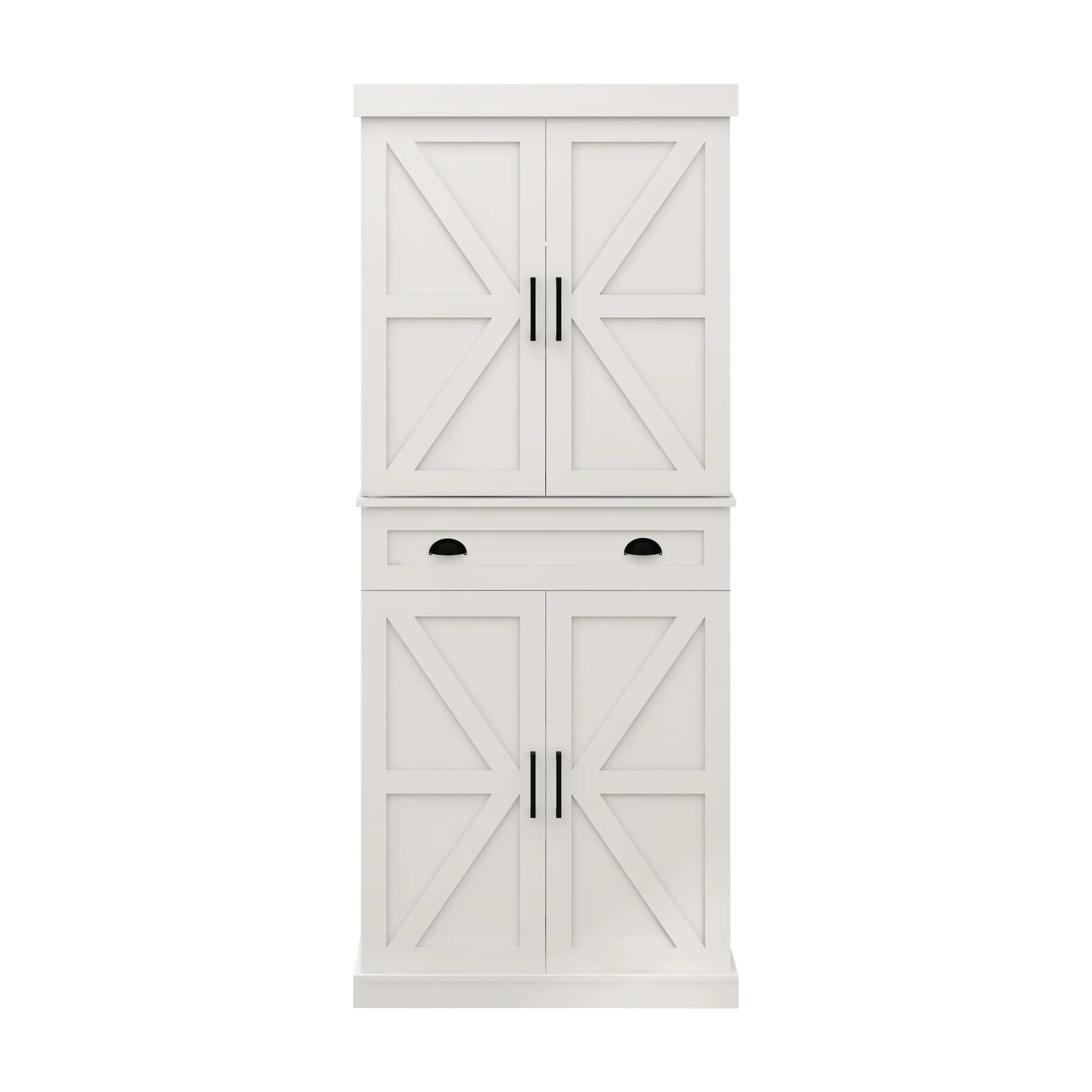 71' Kitchen Pantry Storage Cabinet with 4 Doors(2Doors with Racks),1 Drawer, 2 Adjustable Shelves, Freestanding Cupboard for Kitchen, Dining Room and Living Room-White - Eloy Royal