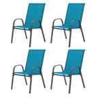 4 Piece Patio Chairs, Outdoor Camping Chairs with Breathable Textilene Fabric, Set of 2 Garden Chairs with Armrest High Backrest for Garden Patio Pool Beach Yard Space Saving ( Blue)
