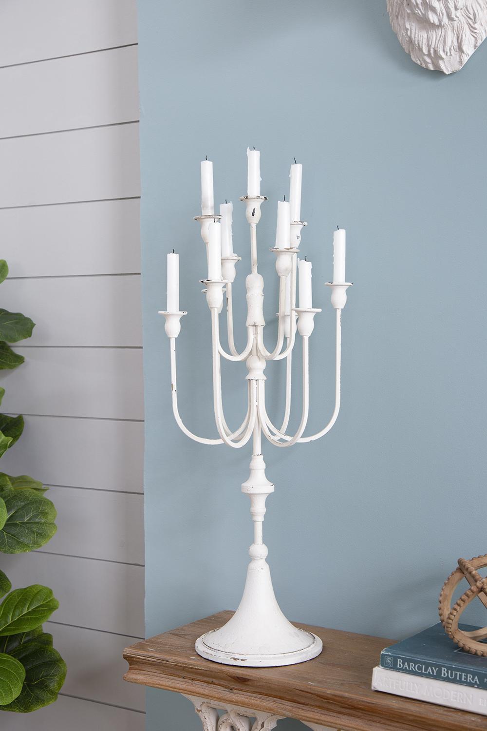 13x10.5x30' Antique White Iron 11-Light Candelabra