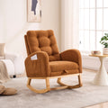 LY-5104 Caramel Accent Rocking  Chair with  Footrest High Back Rubber Wood Rocking Legs Bedroom Living Space   26.77D X 38.36W X 39.76H Inch