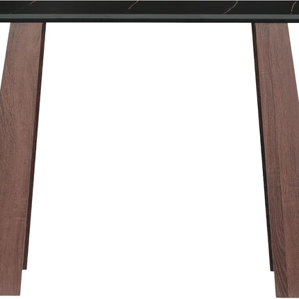 Modern narrow entryway table with open shelving, suitable for entryways, hallways, and living rooms, made of walnut wood.