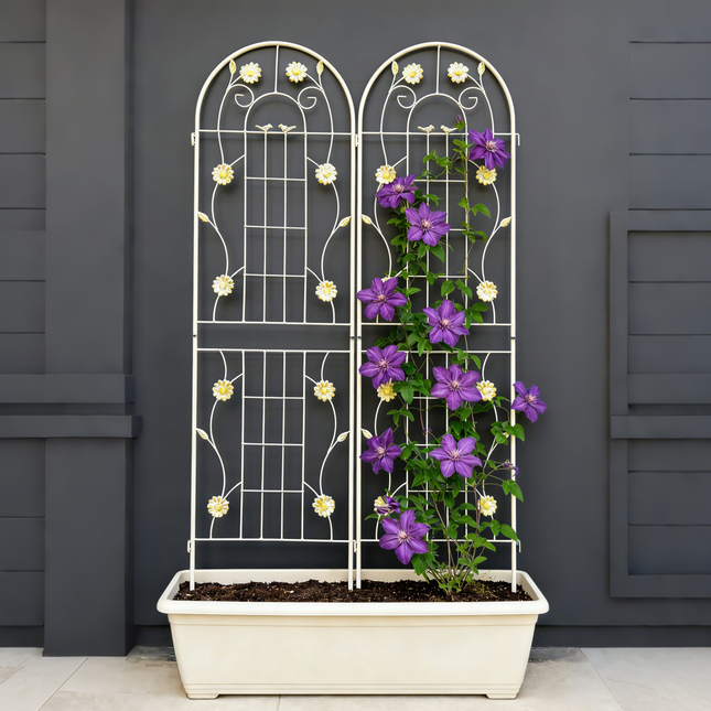 2 Pack Metal Garden Trellis 71' x 19.7' Rustproof Trellis for Climbing Plants Outdoor Flower Support Cream White