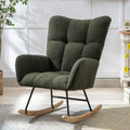 Teddy Fabric Wingback Glider Rocker with Side Storage Pocket, Soft Comfy Nursing Rocking Chair, Sturdy Safe Solid Wood Base, Multiuse Accent Chair for Nursery & Living Room,Dark Green.