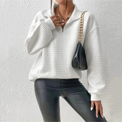 Waffle Solid Color Stand Collar Long-sleeve Zipper Patchwork Sweater