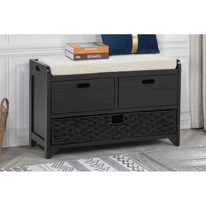 Storage Bench with Removable Basket and 2 Drawers, Fully Assembled Shoe Bench with Removable Cushion, Espresso