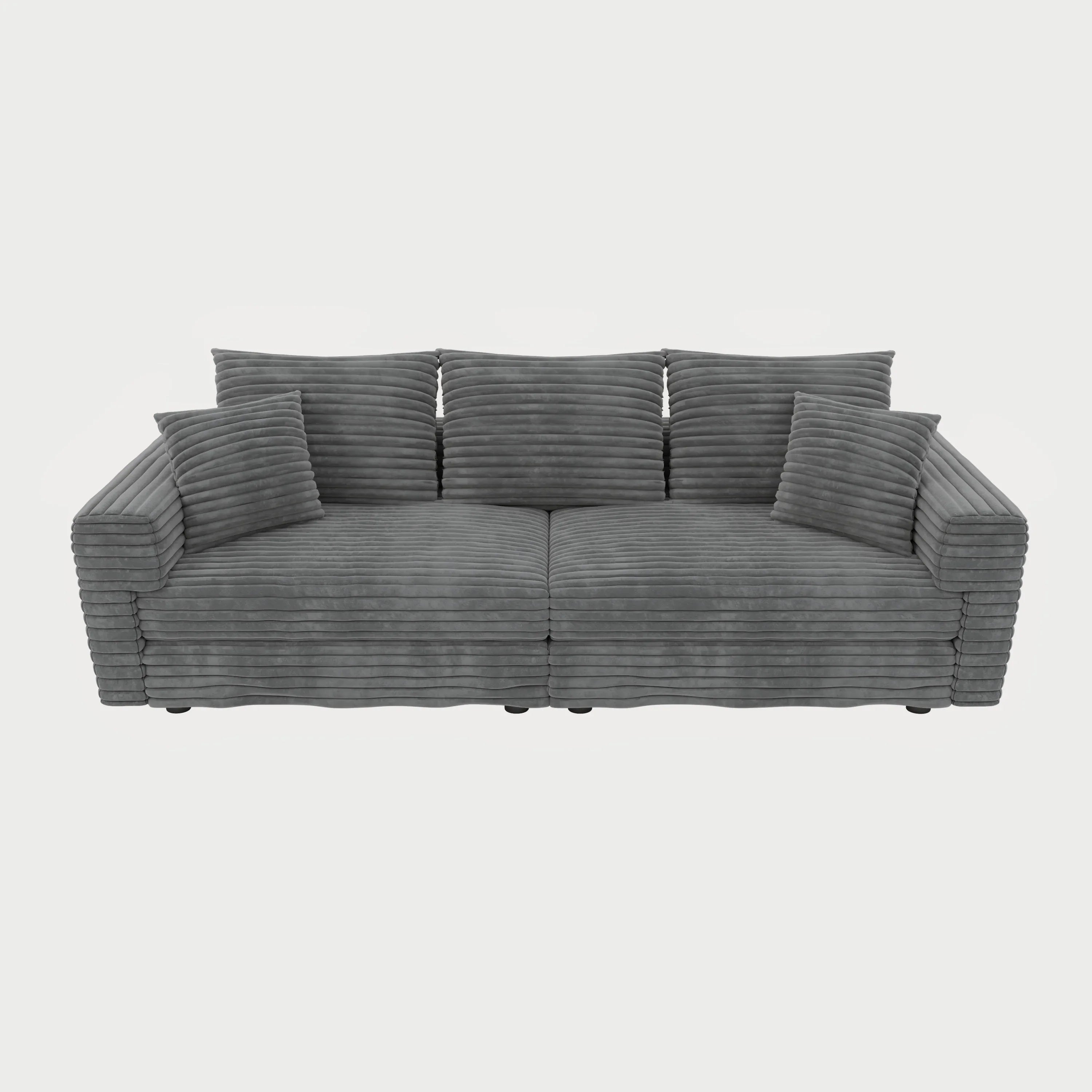 82.7 'Plush Corduroy 3-Seat Sofa,Modern Comfy Upholstered Sofa Cloud Couch,Deep Seat Couches with Soft Pillows and 2 Ottomans,Convertible Sofa Lounge Chair,for Living Room,Apartment,Office,Grey - Eloy Royal