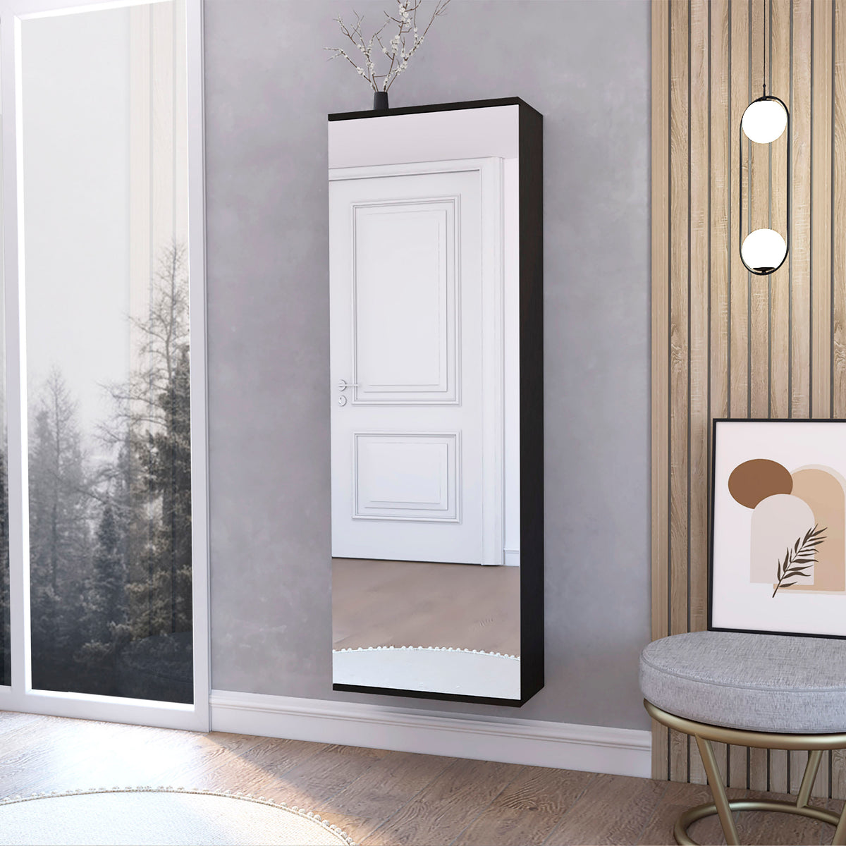 Connecticut Wall Mounted Shoe Rack, Mirror, Five Shelves, Ten Shoes Capacity