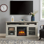 Contemporary TV Media Stand Modern Entertainment Console with 18' Fireplace Insert for TV Up to 65' with Open and Closed Storage Space, Stone Gray, 60'W*15.75'D*29'H