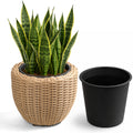SOLHOME 13' Round Polyrattan Planter, Natural Resin Wicker Plant Pot with Steel Frame – Indoor Outdoor Decorative Basket with Black Insert