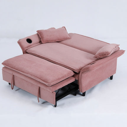 Contemporary Pink Letter Striped Fabric Multi-Functional Sofa Bed with Adjustable Armrests and Backrests