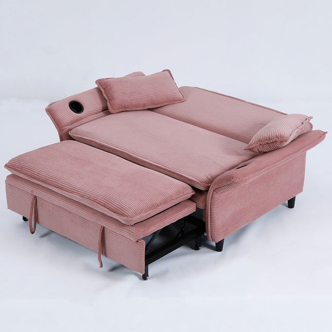 Contemporary Pink Letter Striped Fabric Multi-Functional Sofa Bed with Adjustable Armrests and Backrests