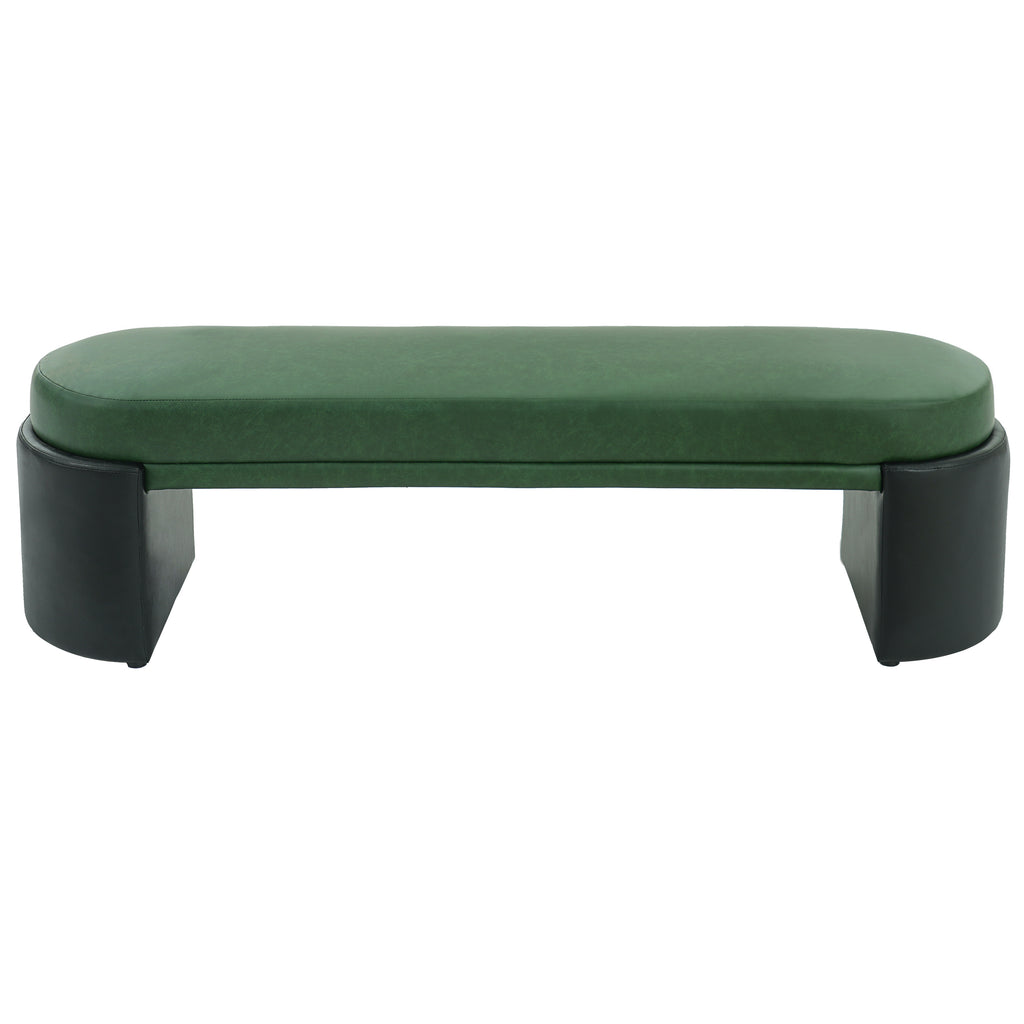 Green & Black PU Upholstered Indoor Dining Bench with Rubber & Plywood Frame, 62.83' L Modern Accent Bench, 250 lbs Capacity