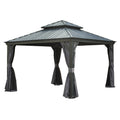 13x13FT Outdoor Gazebo, Hardtop Gazebo with Galvanized Steel Double Roof, Metal Gazebos with Drainage System Patio Pergola for Patio Deck Backyard,Curtain and Netting,Gray