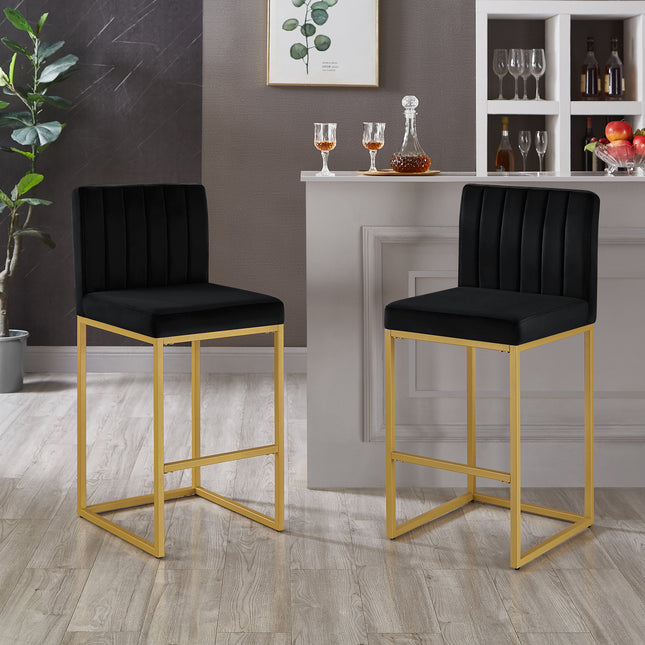 Modern Fashion Counter Height Stool Full Backrest and Sturdy Iron Legs, Set of 2 Versatile Bar Chair, Black/Gold