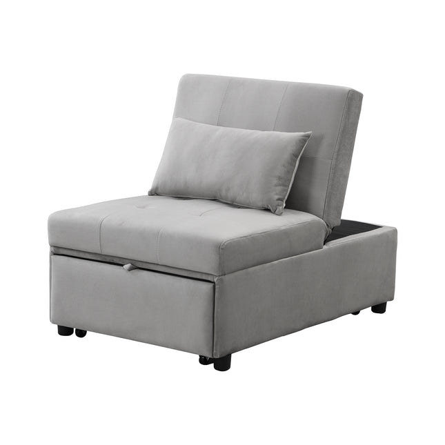 Stylish Folding Ottoman Sofa Bed with Multifunctional Design in Gray Velvet, Compact Size