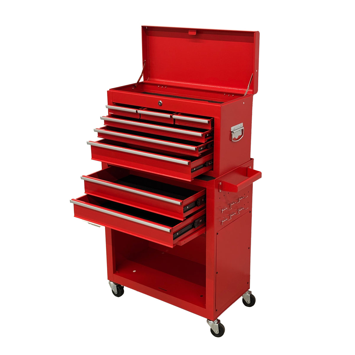 8‑Drawer High‑Capacity Rolling Tool Chest, 2‑in‑1 Detachable Top Box,Metal Tool Storage Cabinet with Drawer Liners, Lockable Wheels & Side Hooks, Heavy‑Duty Tool Cart for Garage Workshop‑Red