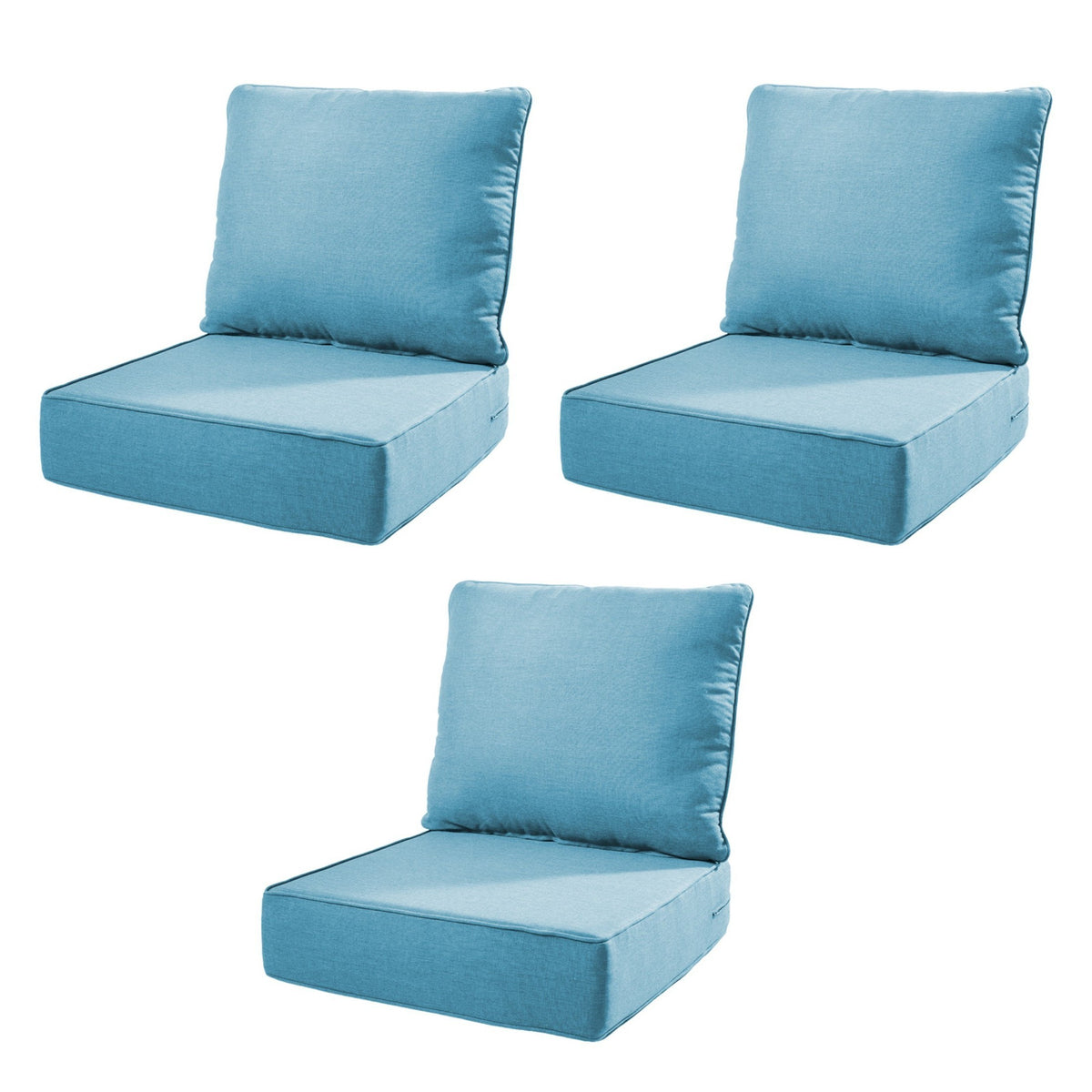 6' Thicker Outdoor Chair Cushion 3 Sets-24'x22'x6' Waterproof Patio Furniture Cushions with Removable Cover 28D High Density Sponge Filling Thicken Outdoor Patio Cushions-Light Blue