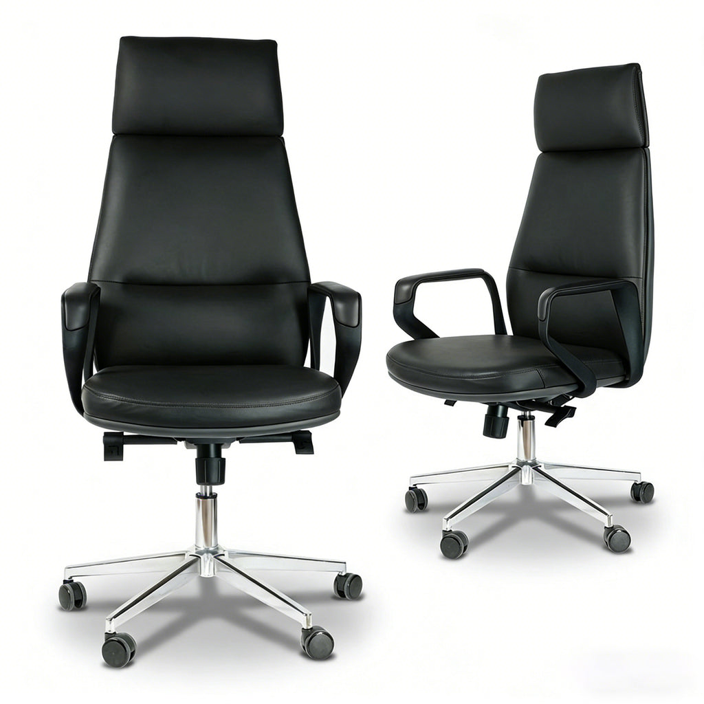 FurniBaron PU Leather High Back Office Chair with , ergonomic lumbar support 400lbs, sturdy metal base, 360° silent wheels, fit for home and office